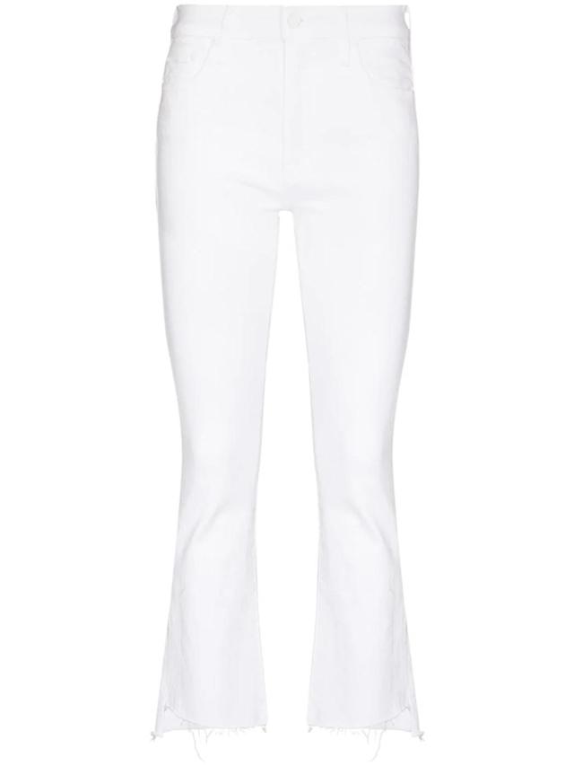 MOTHER The Tripped Distressed Bootcut Ankle Jeans In White Product Image