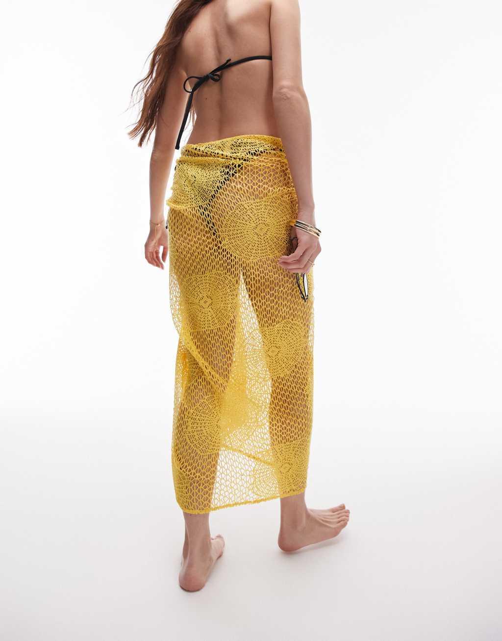 Topshop beach sarong in yellow crochet Product Image