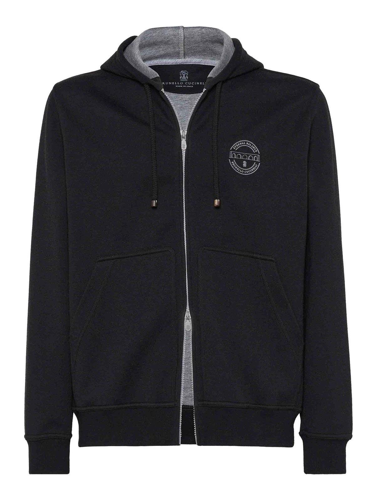 BRUNELLO CUCINELLI Logo-print Zipped Hoodie In Black Product Image