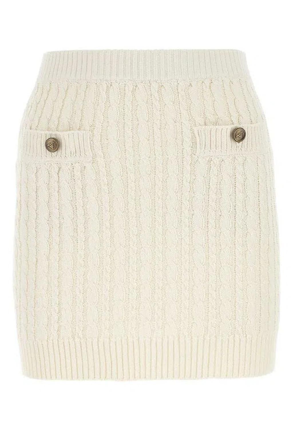 Woman Ivory Cotton Blend Mini Skirt In Cream Product Image