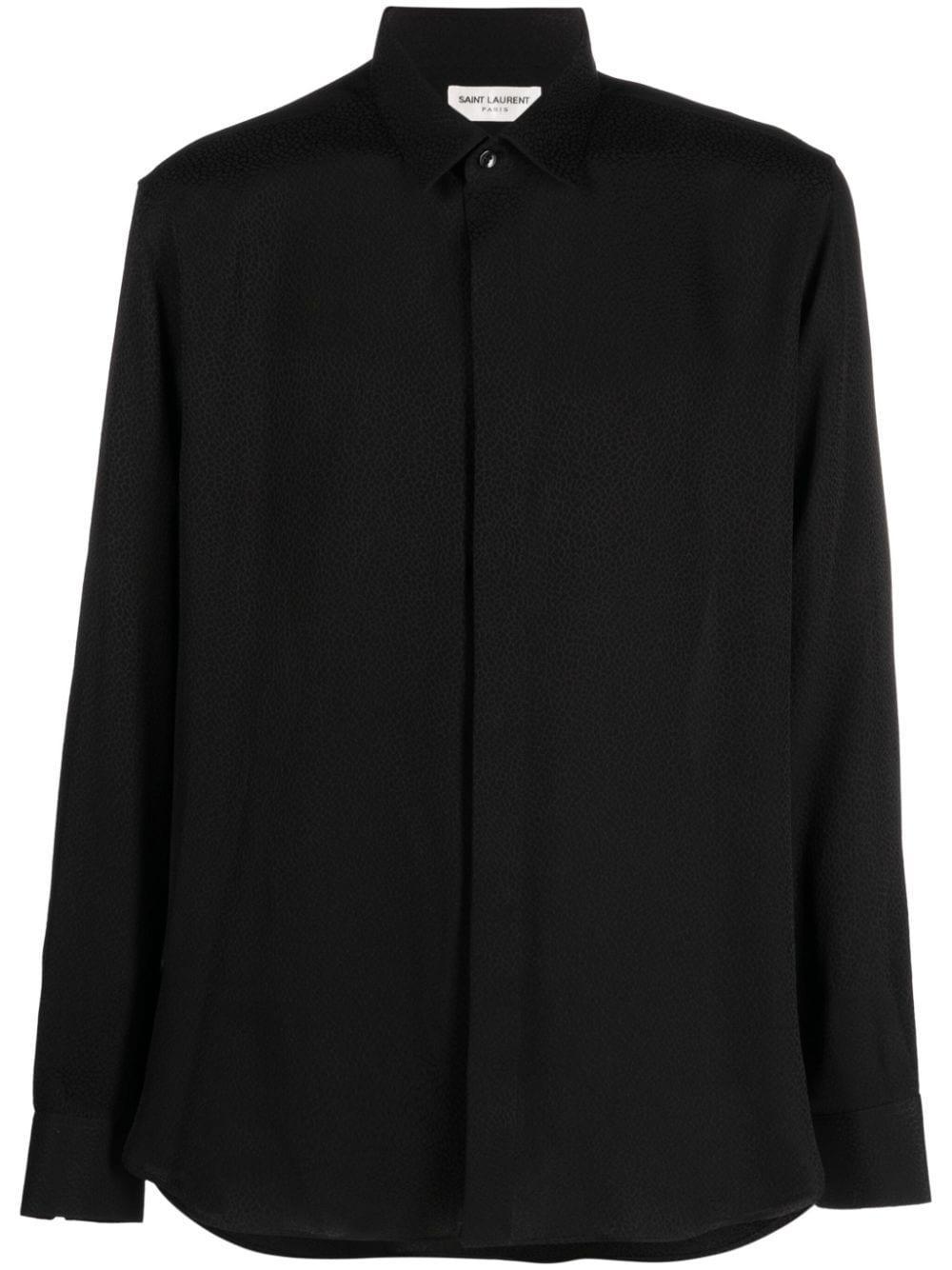 Long-sleeved Silk-linen Shirt In Black Product Image