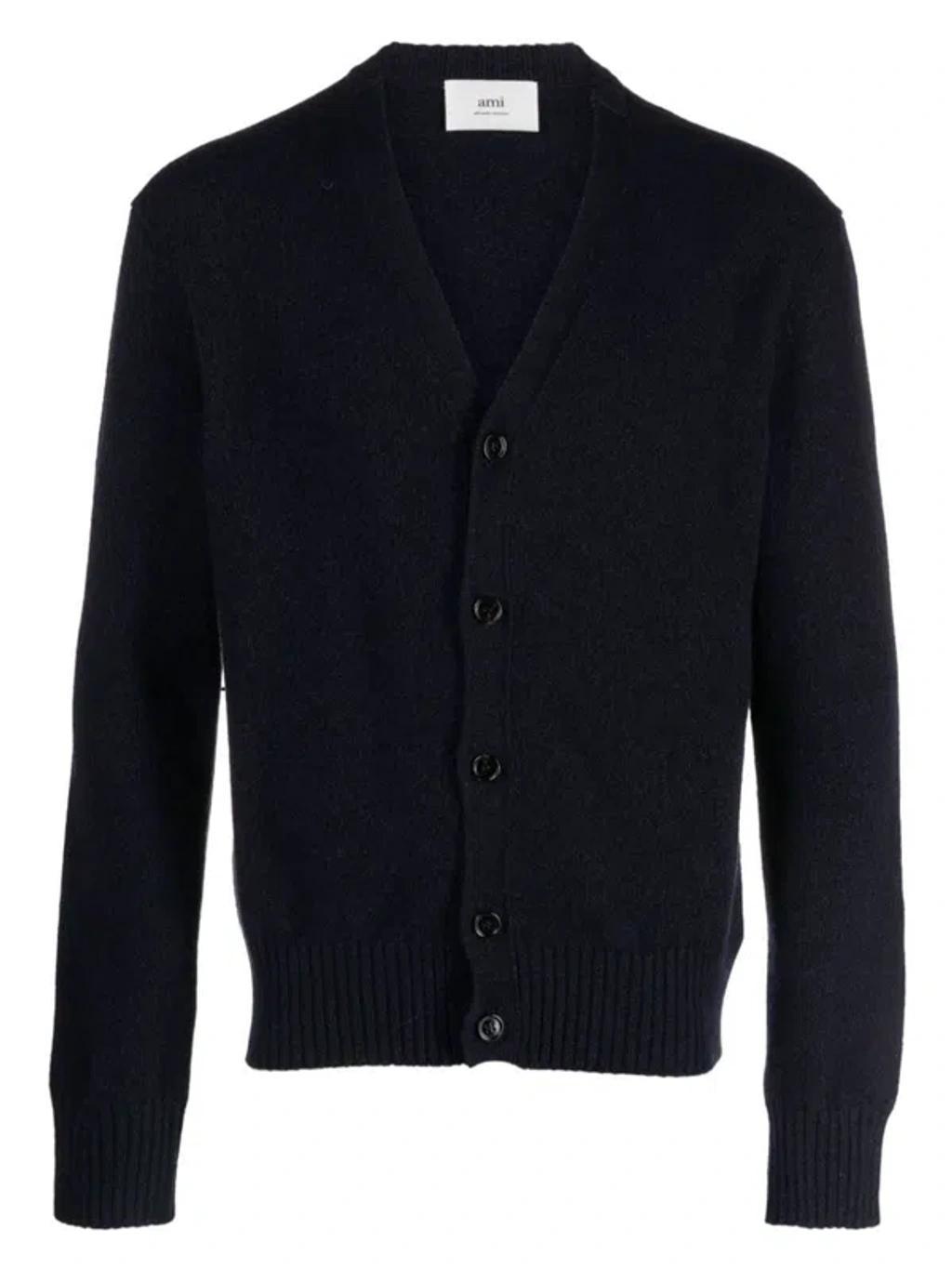 AMI ALEXANDRE MATTIUSSI Men's Ami De Coeur V-neck Cashmere Cardigan In Blue Product Image