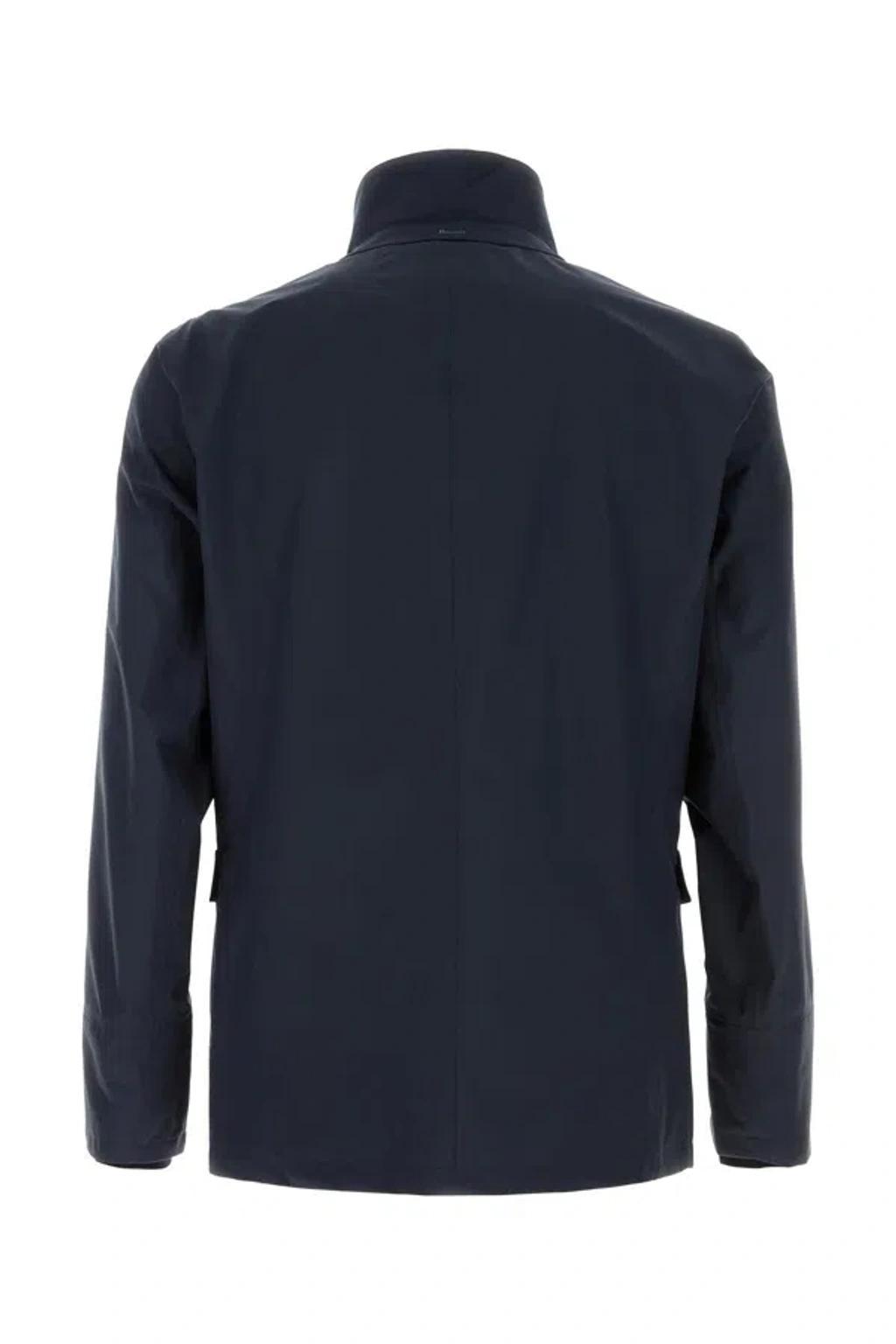 HERNO Navy Blue Polyester Jacket In Black Product Image