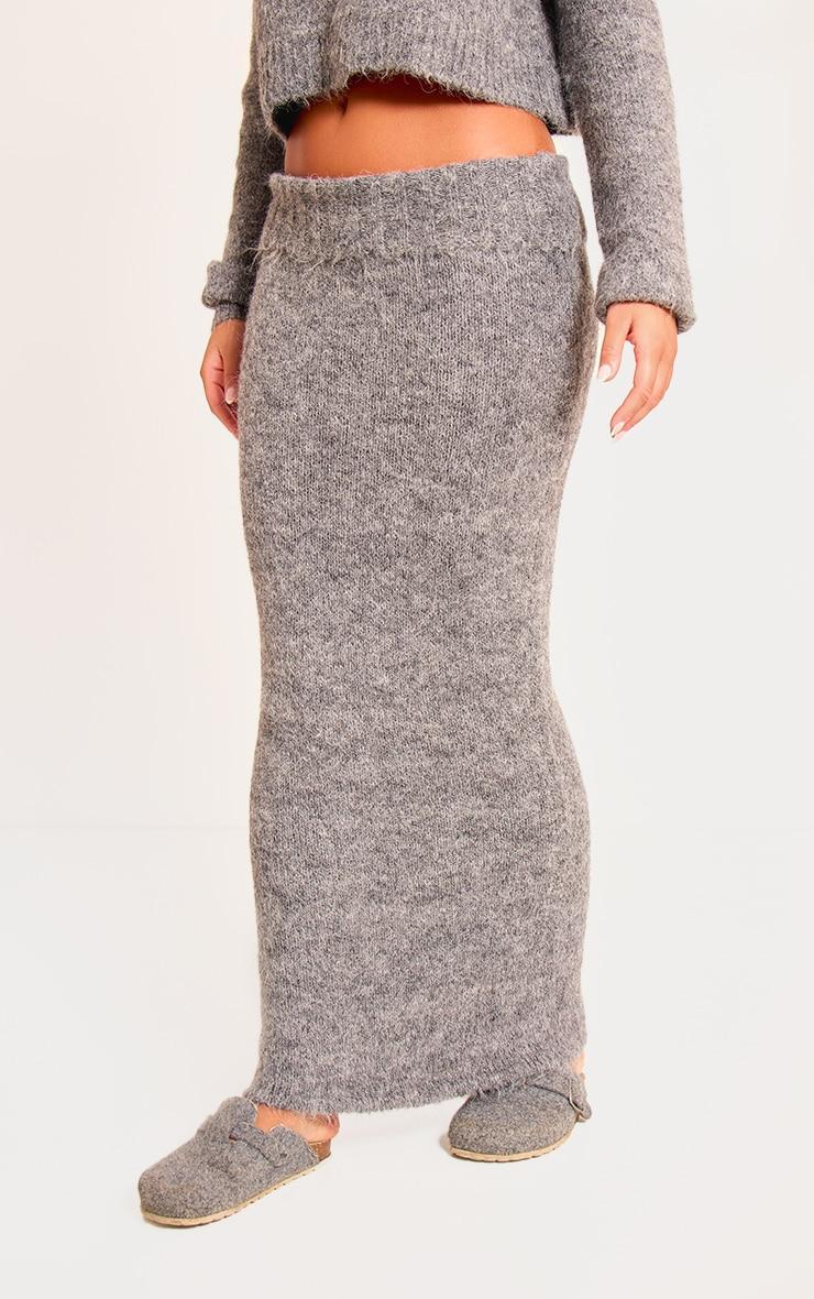 Grey Marl Knit Foldover Maxi Skirt Product Image