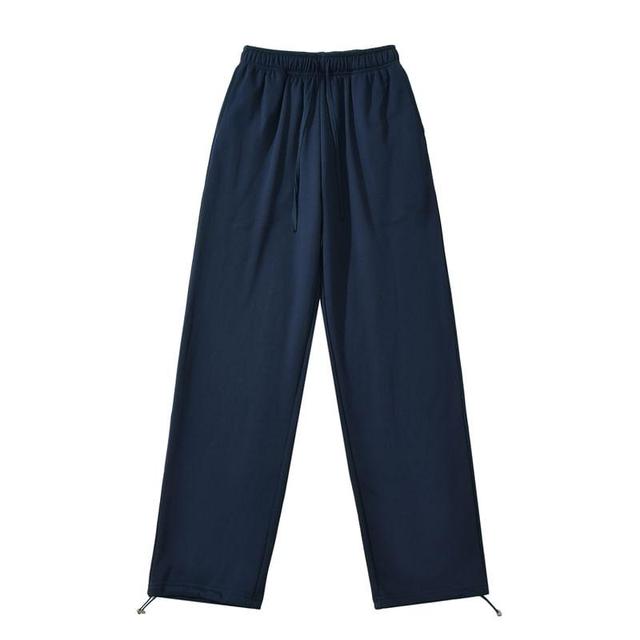 Drawstring Waist Plain Straight Leg Sweatpants Product Image