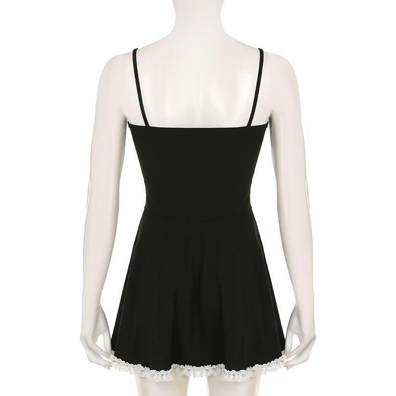 Sleeveless V-Neck Lace Trim Mini A-Line Dress Product Image