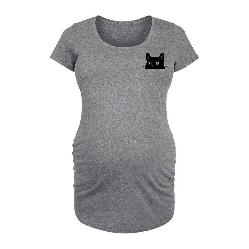 Maternity Cat Peeking Graphic Tee, Womens Grey Gray Product Image