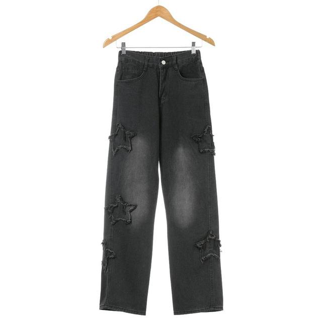 Star Embroidered Straight Leg Jeans Product Image