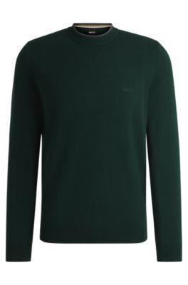 HUGO BOSS Virgin-wool Sweater With Embroidered Logo In Light Green Product Image