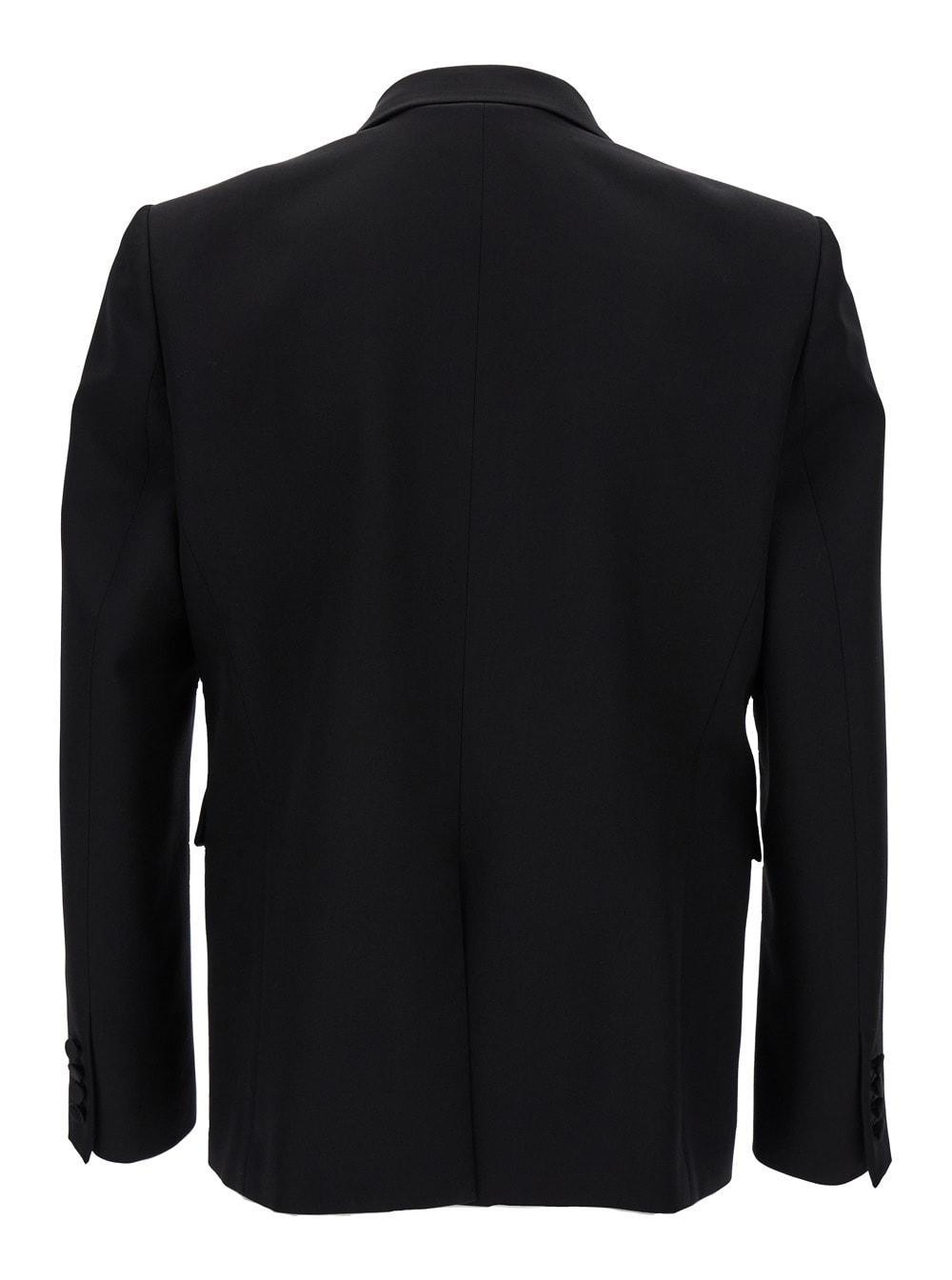 Black Single-breasted Tuxedo Jacket In Virgin Wool Man Product Image