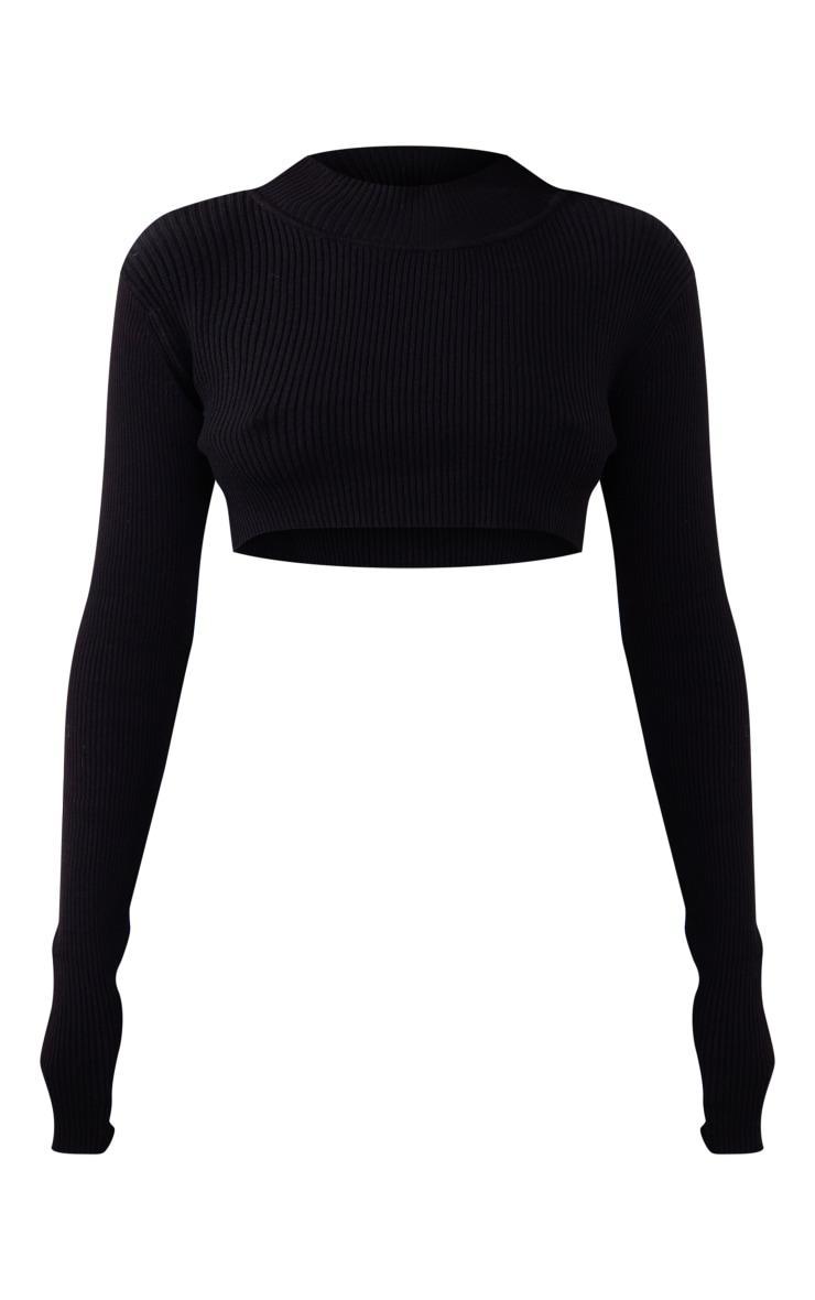 Petite Black Knitted Cropped Crew Neck Sweater Product Image