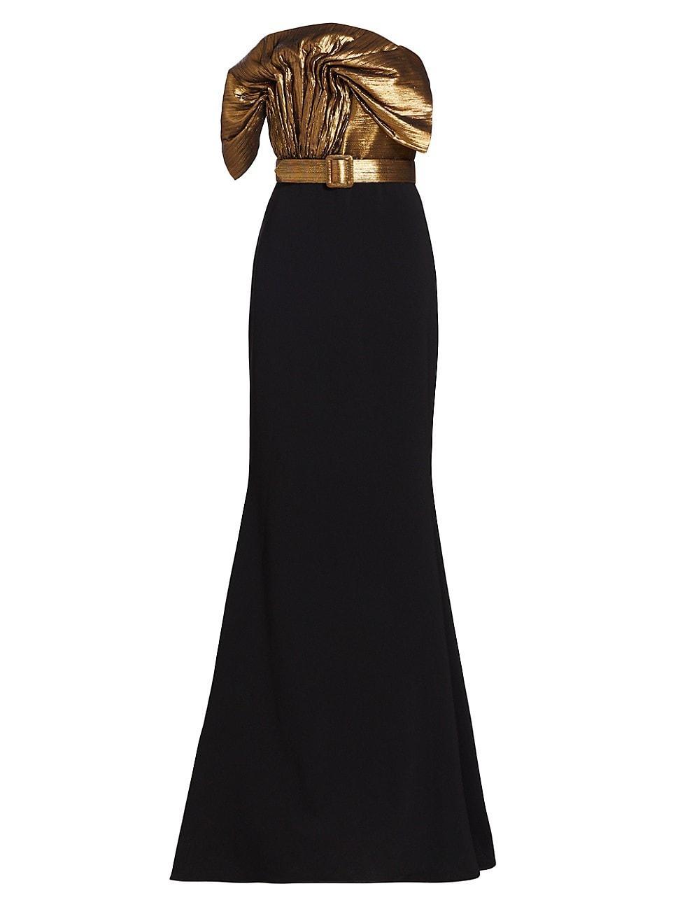 Womens Sculptural Metallic Off-The-Shoulder Gown Product Image