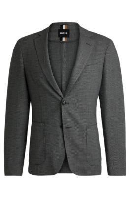 HUGO BOSS Slim-fit Jacket In Micro-patterned Stretch Cloth In Dark Grey Product Image