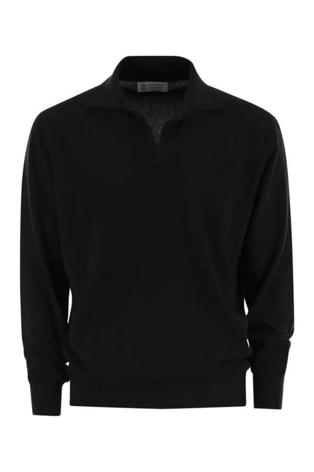 BRUNELLO CUCINELLI Knitted Polo Shirt In Black Product Image