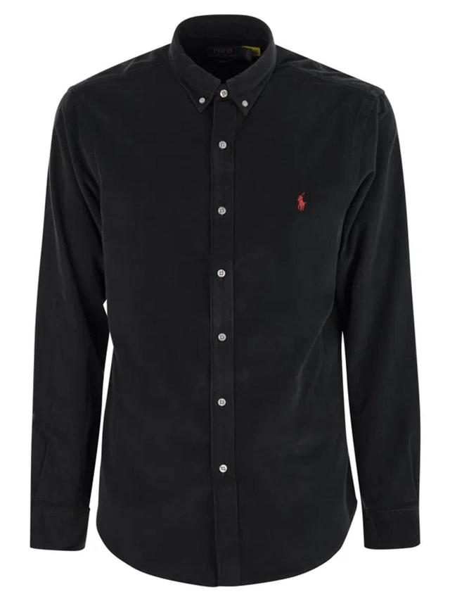 Slim-fit Velvet Shirt In Black Product Image