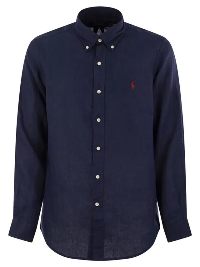 Custom-fit Linen Shirt In Blue Product Image