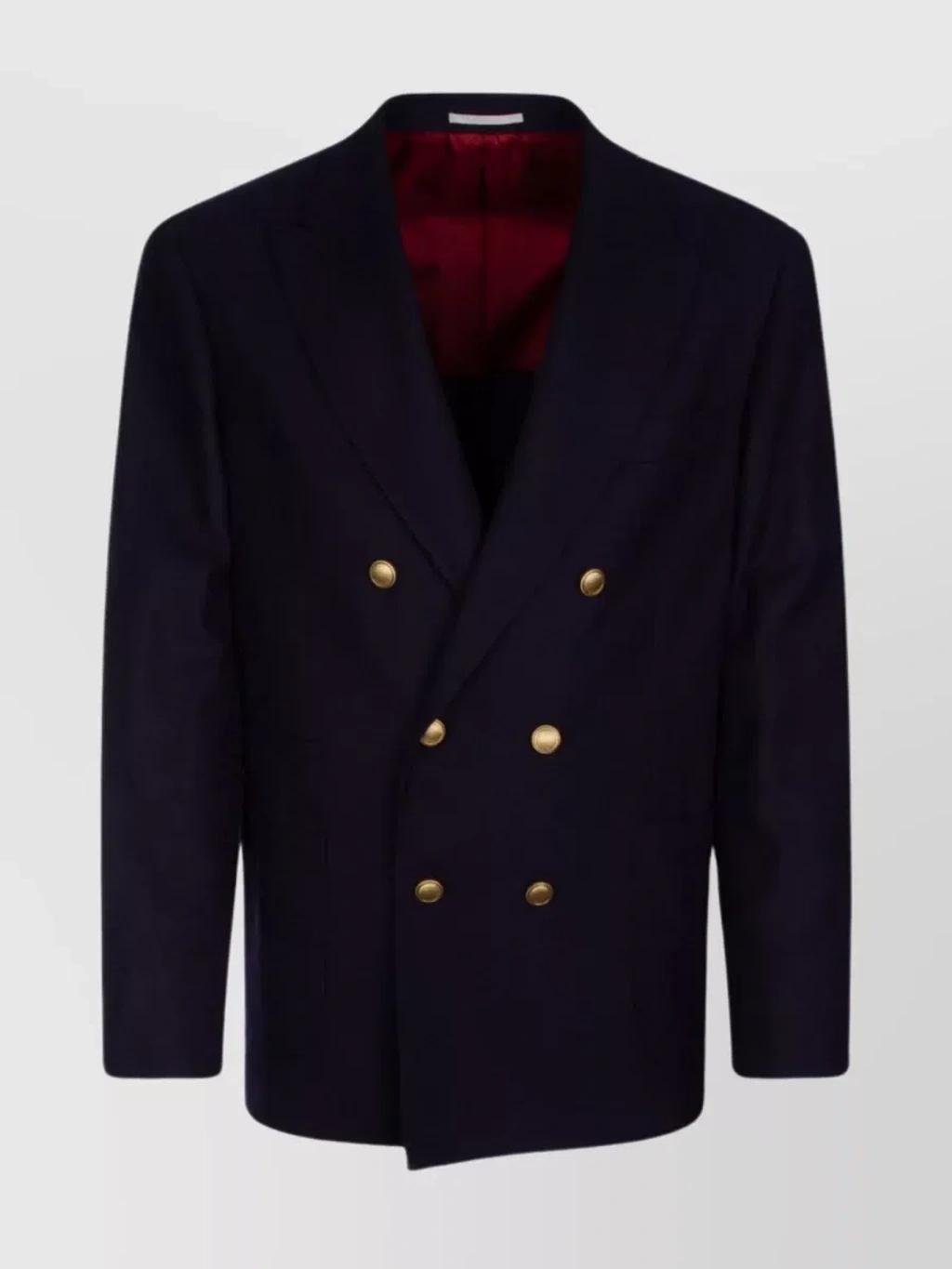 Tailored Double-breasted Jacket With Notch Lapels In Blue Product Image