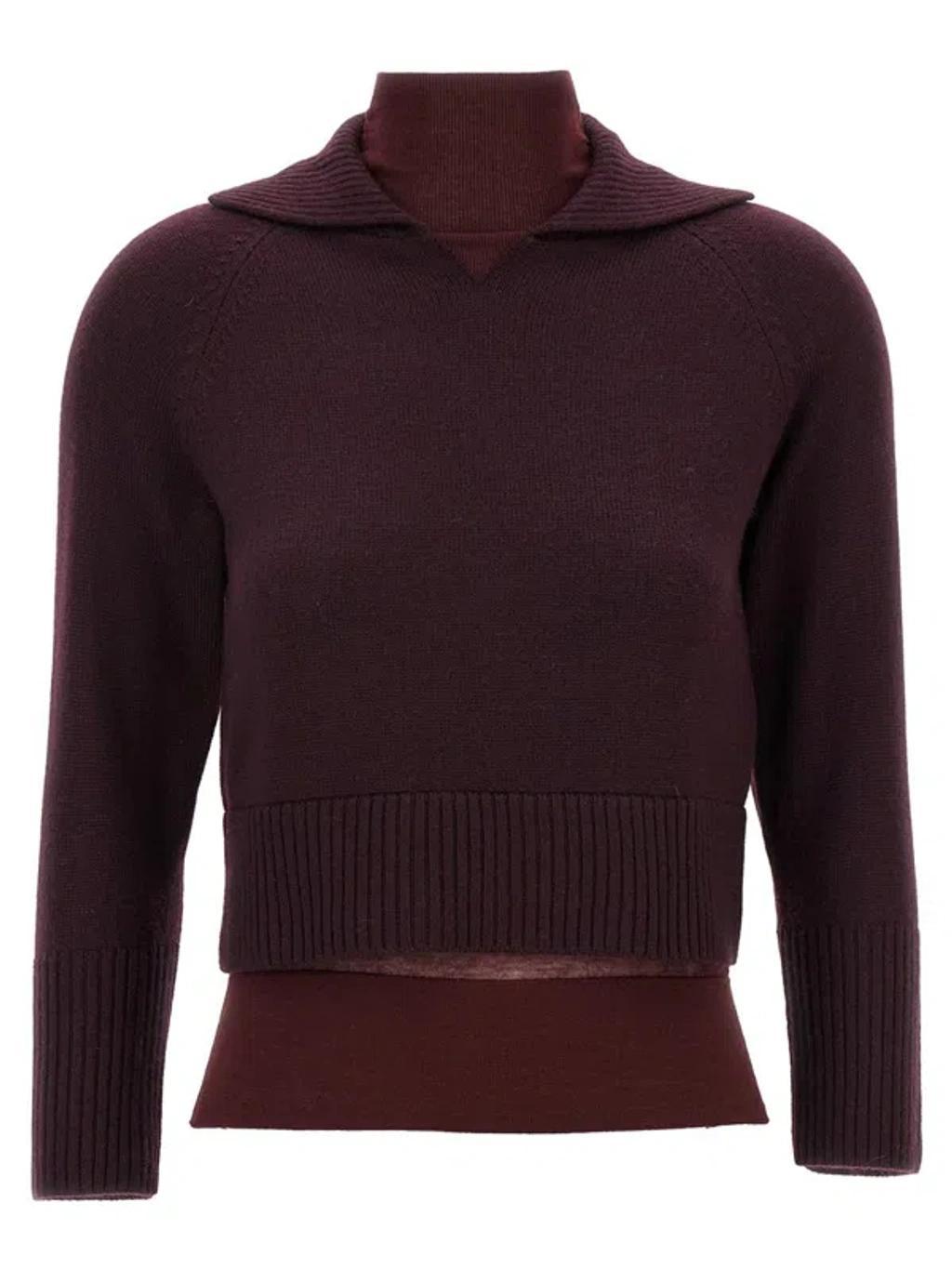 Double-layered Wool-cotton Top In Burgundy Product Image