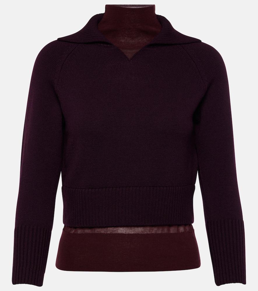 Double-layered Wool-cotton Top In Burgundy Product Image