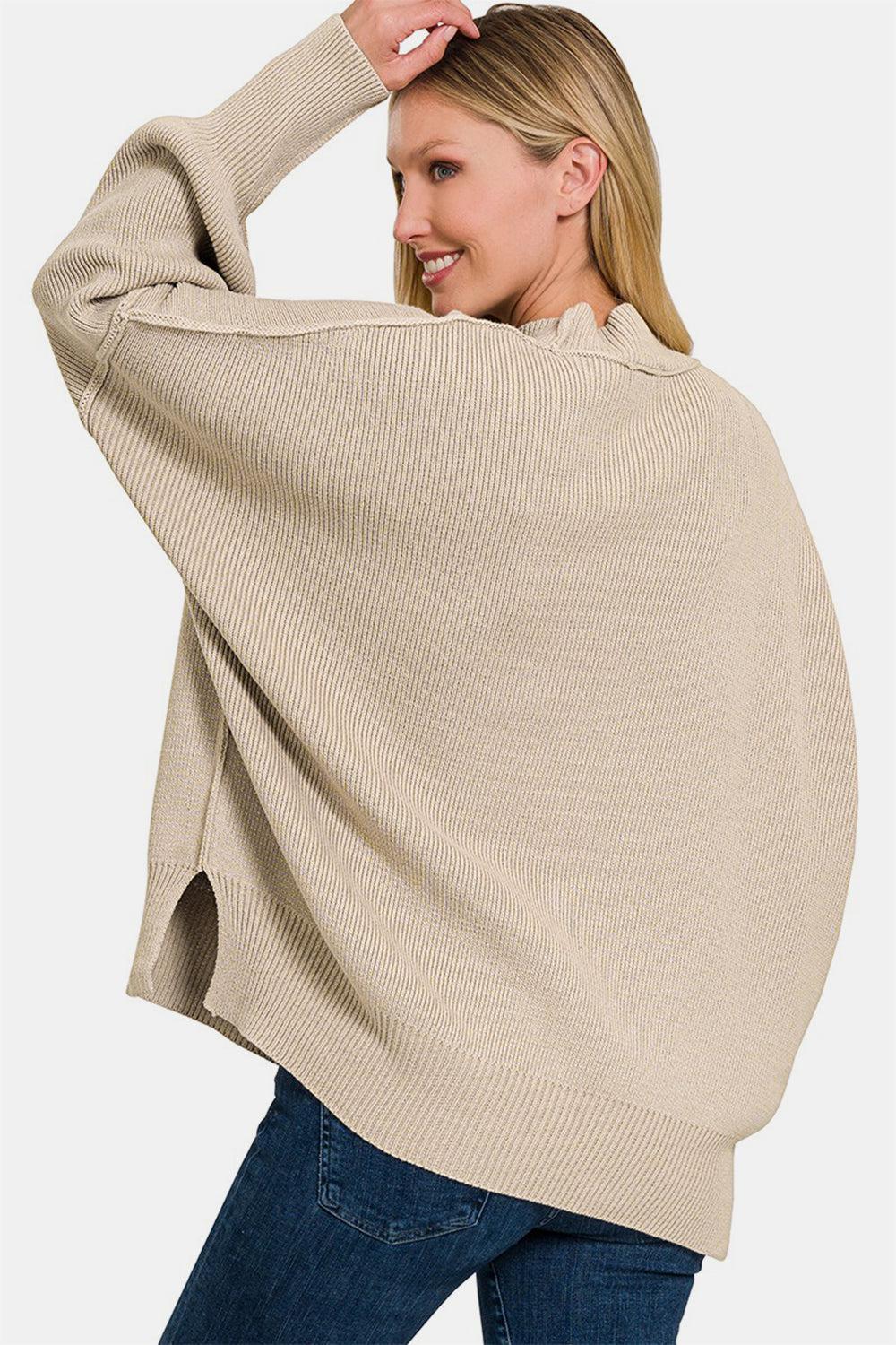 Zenana Side Sit Oversize Sweater Product Image