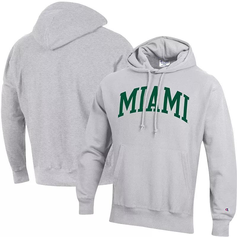 Mens Champion Heathered Gray Miami Hurricanes Team Arch Reverse Weave Pullover Hoodie Product Image