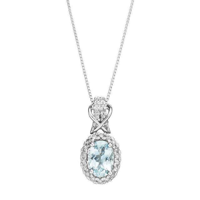 Gemminded 10k White Gold Aquamarine & 1/6 Carat T.W. Diamond Halo Pendant Necklace, Womens Blue Product Image