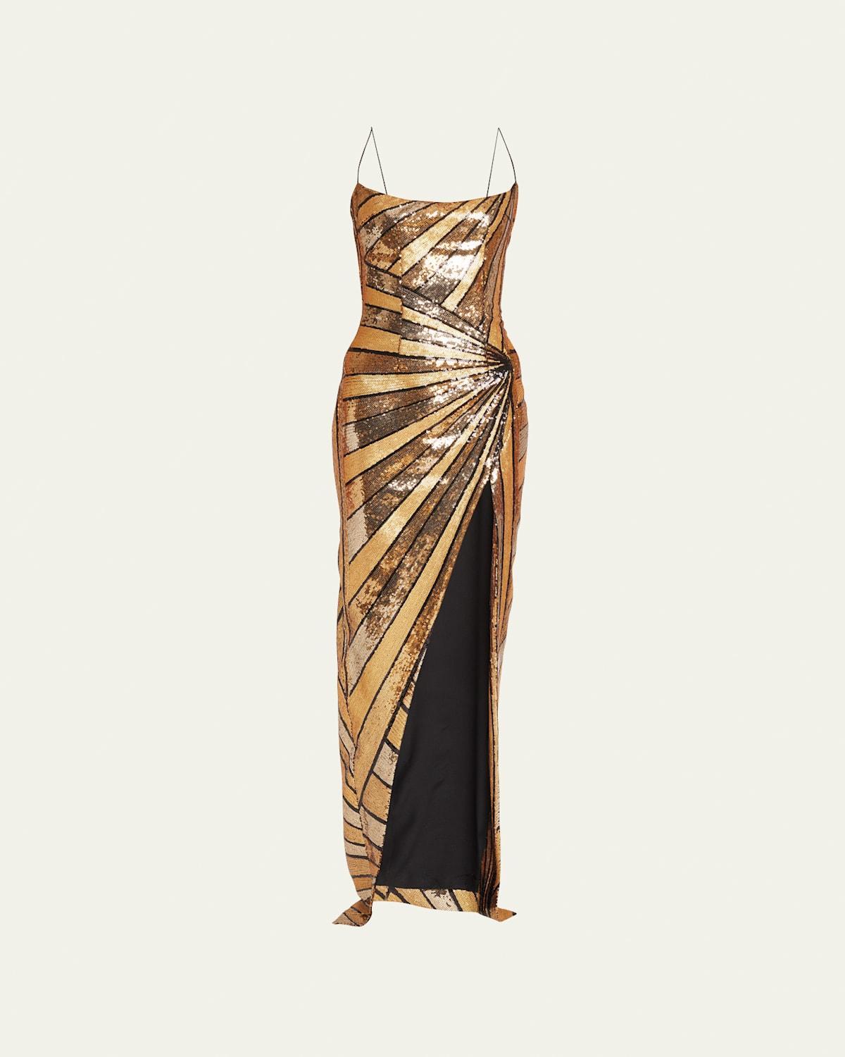 Womens Sequined Slit Column Gown Product Image