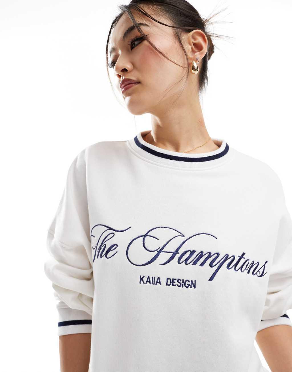 Kaiia Hamptons logo contrast edge sweatshirt in white Product Image