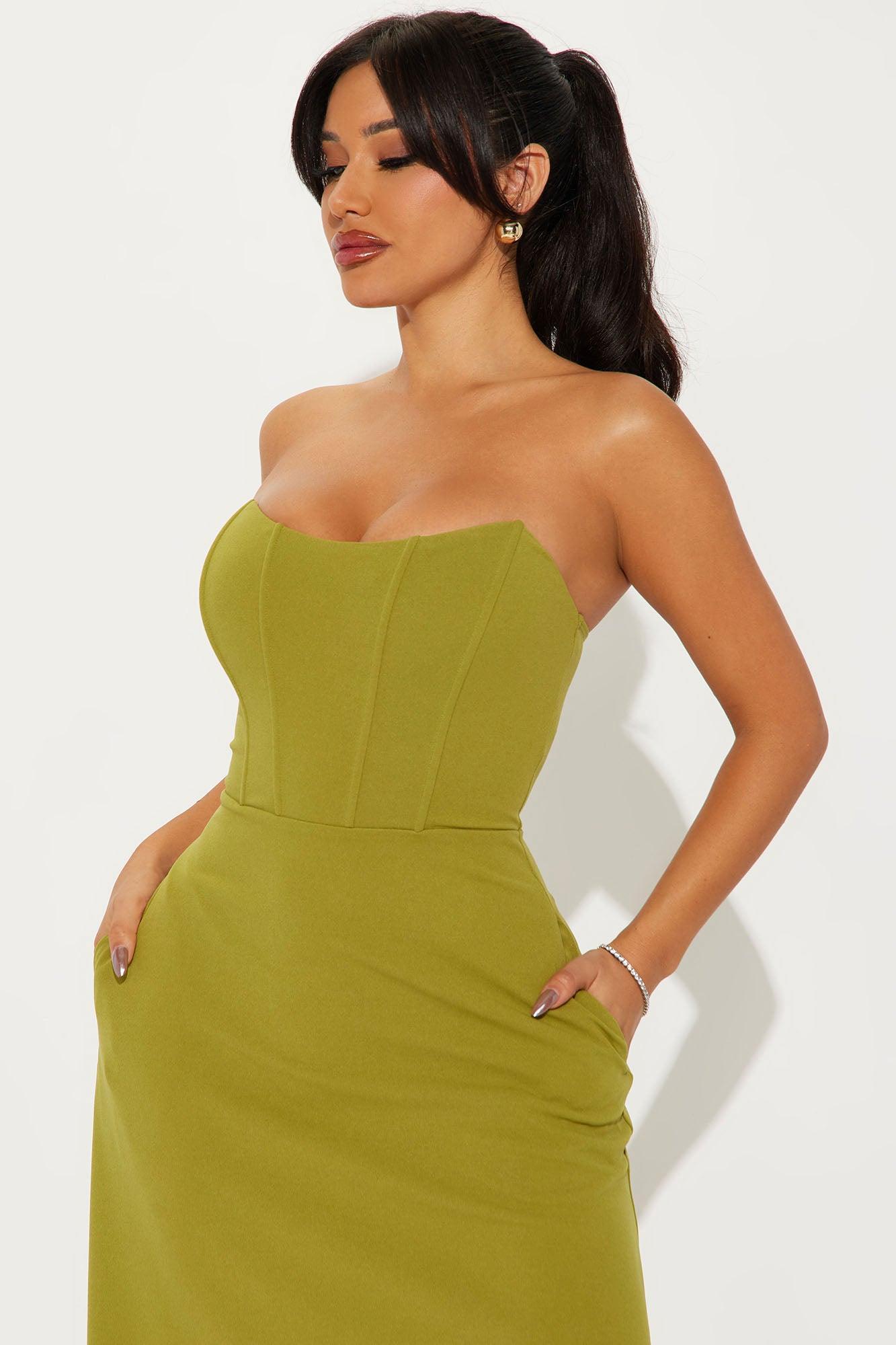 Oh Cherie Corset Midi Dress - Chartreuse Product Image