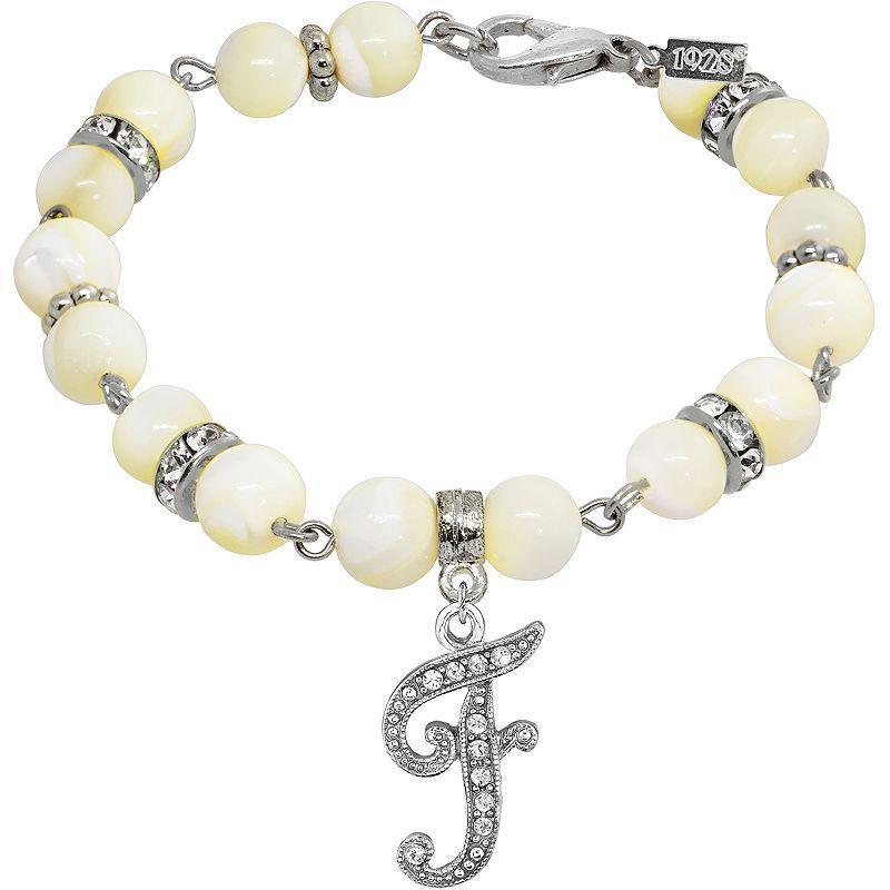 1928 Silver Tone Mother-of-Pearl & Simulated Crystal Initial Bracelet, Womens Product Image