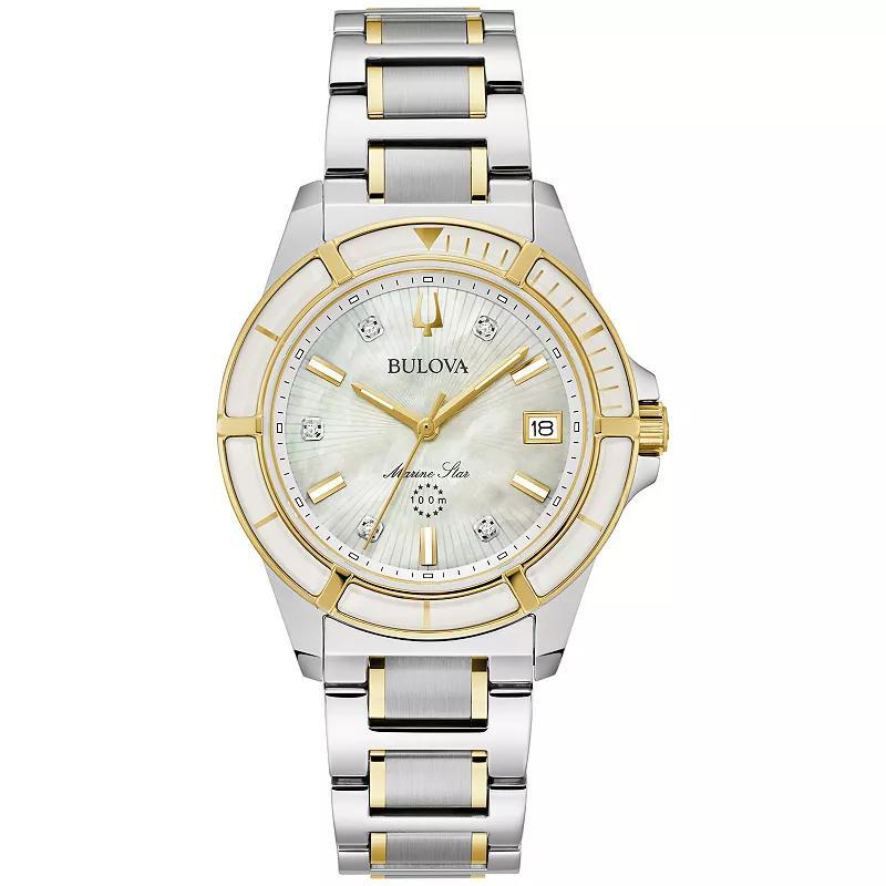 Bulova Womens Marine Star Two Tone Stainless Steel Diamond Accent Bracelet Watch - 98P215 Gold Silver Product Image