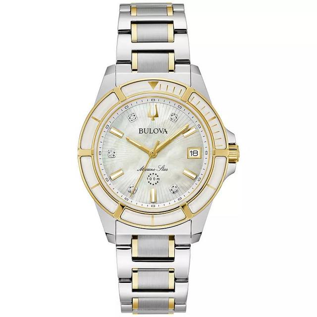 Bulova Womens Marine Star Two Tone Stainless Steel Diamond Accent Bracelet Watch - 98P215 Gold Silver Product Image