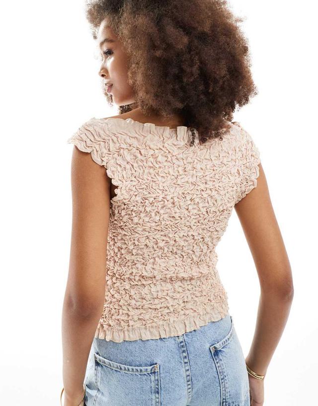 Vero Moda textured crinkle sleeveless crop top in neutral Product Image