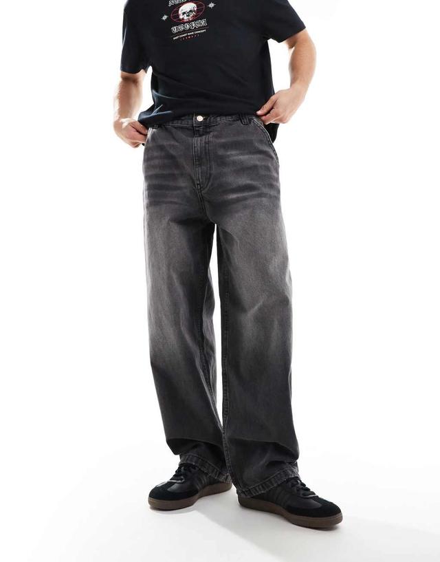 Bershka skater fit jeans in black Product Image