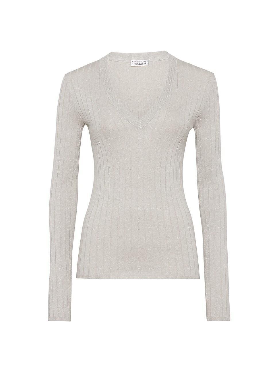 Womens Sparkling Cashmere and Silk Rib Knit Sweater Product Image