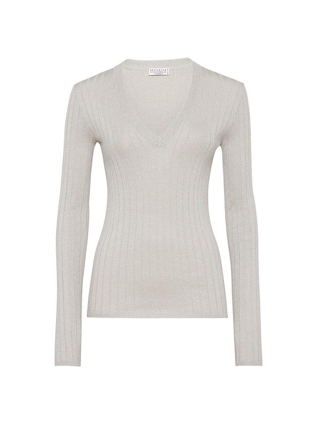 Womens Sparkling Cashmere and Silk Rib Knit Sweater Product Image