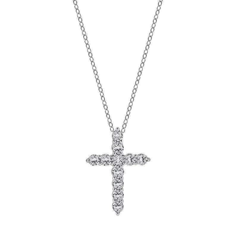 Gemstone Brilliance Lab-Created White Sapphire Cross Pendant Necklace, Womens Silver Tone Product Image