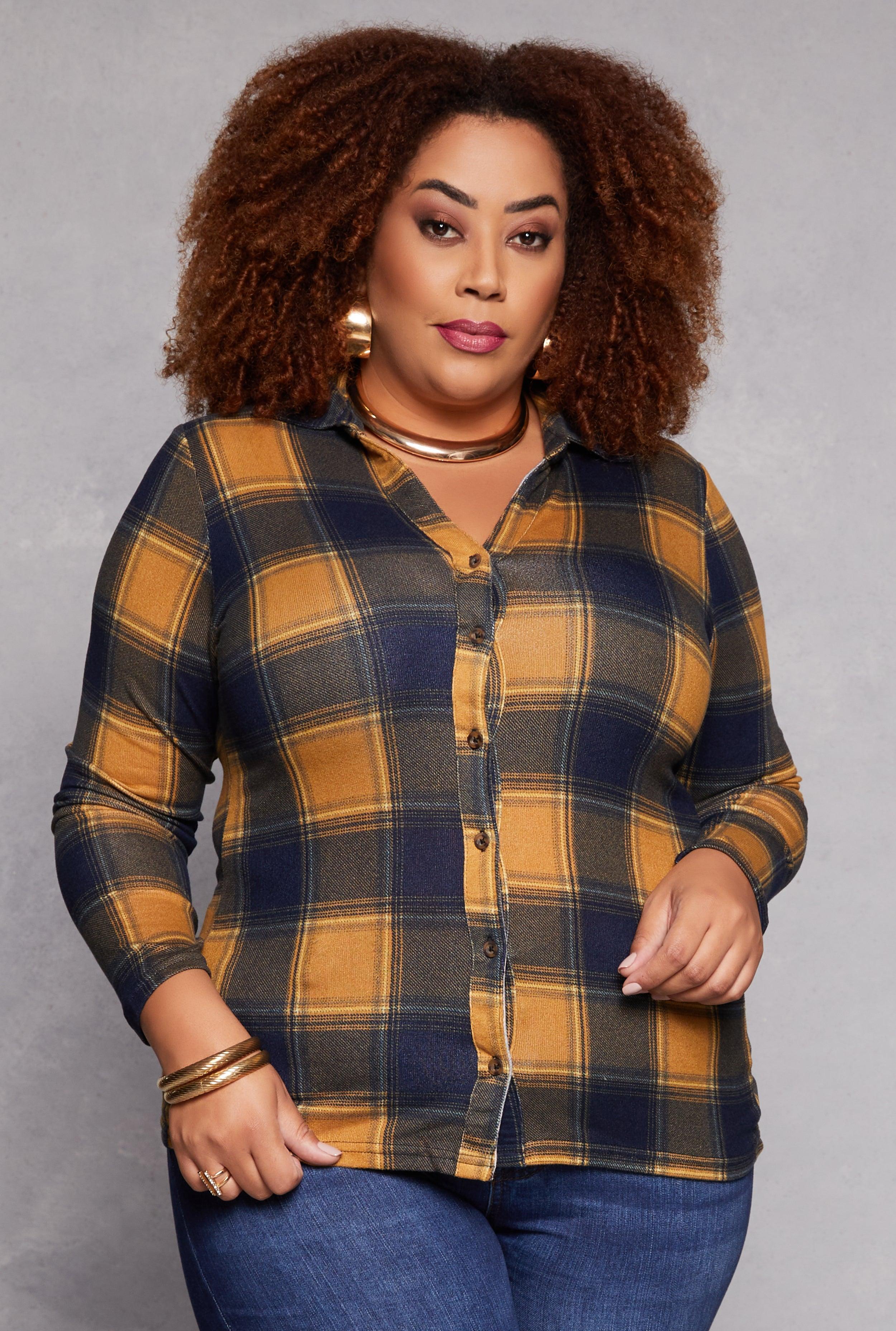 Womens Plus Size Plaid Button Front Shirt Product Image