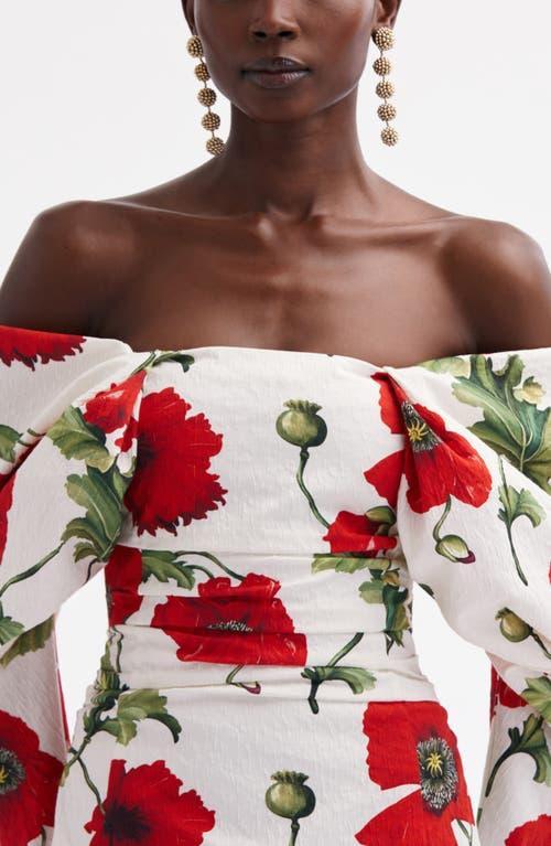 OSCAR DE LA RENTA Poppies Off The Shoulder Long Sleeve Minidress In White Red Product Image