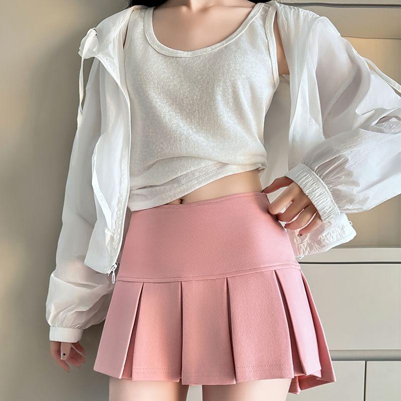 Mid Rise Panel Accordion Pleat A-line Sports Mini Skirt With Inset Shorts Product Image