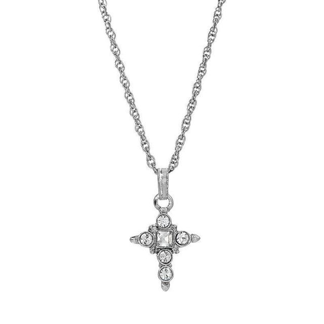 Symbols of Faith Silver Tone Simulated Crystal Cross Pendant Necklace, Womens Product Image