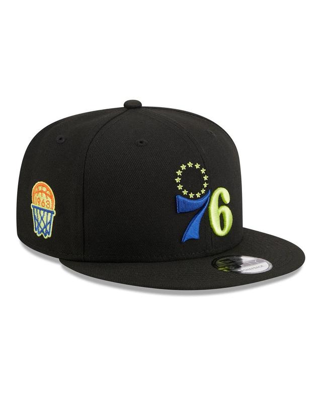 Mens New Era Black Philadelphia 76ers Neon Pop 9FIFTY Snapback Hat Product Image