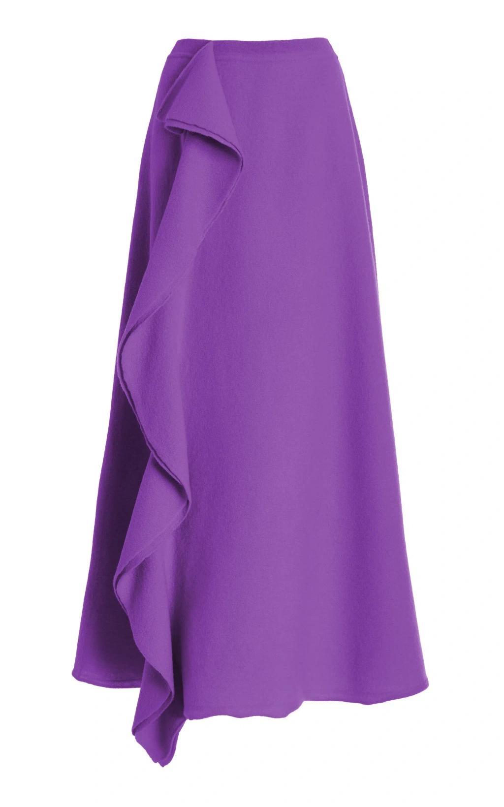 Mireya Ruffled Merino Wool Maxi Skirt In Purple product image