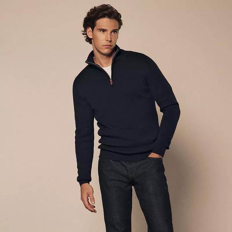 Mens NEXT Quarter Zip Sweater Blue Product Image