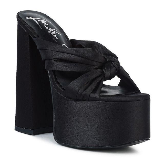 London Rag Strobing Womens Knotted Chunky Platform Block Heel Sandals Black Product Image