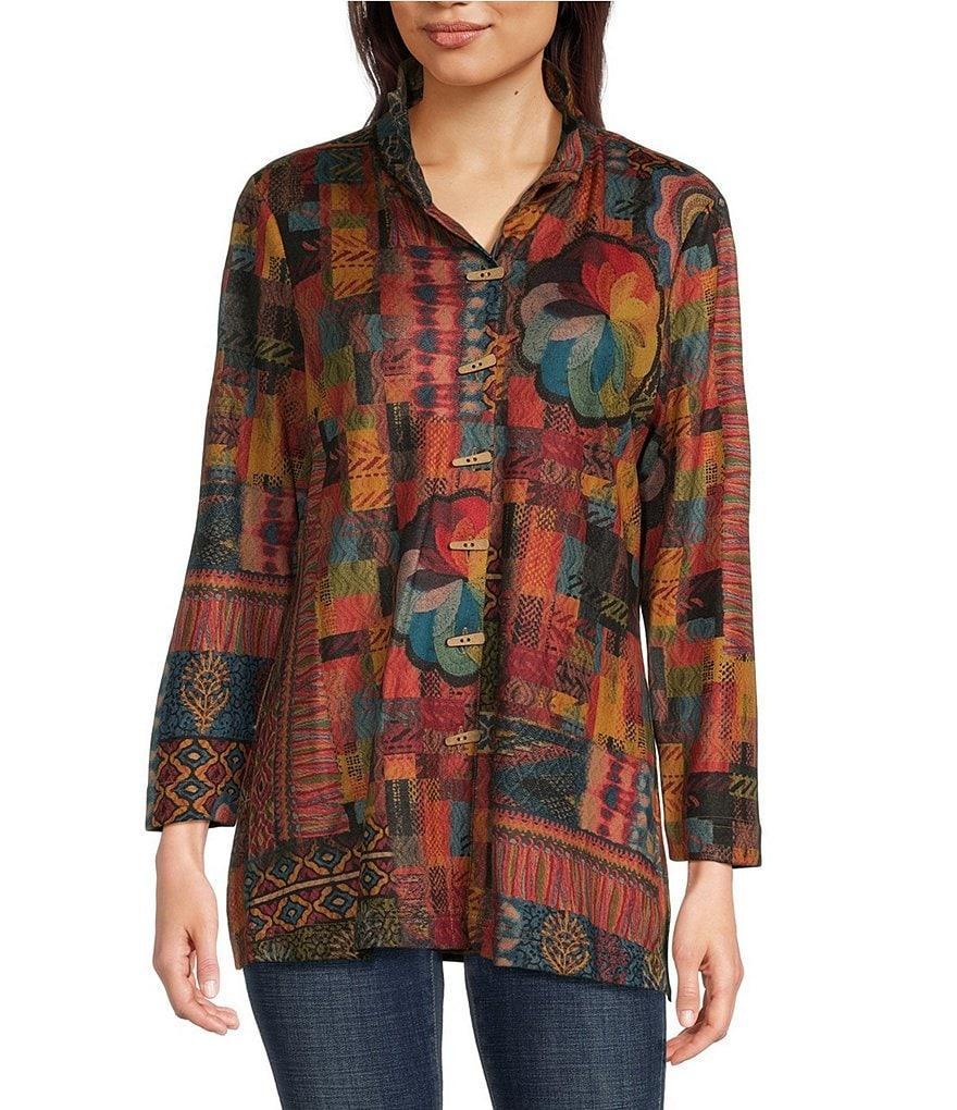 Ali Miles Printed Brushed Knit Wire Collar 3/4 Sleeve A-Line Tunic product image