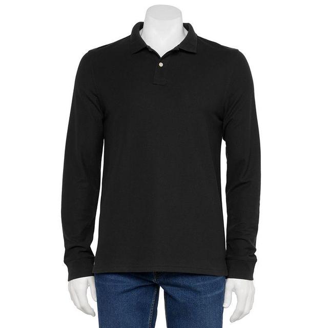 Mens Sonoma Goods For Life Long Sleeve Pique Polo Black Product Image