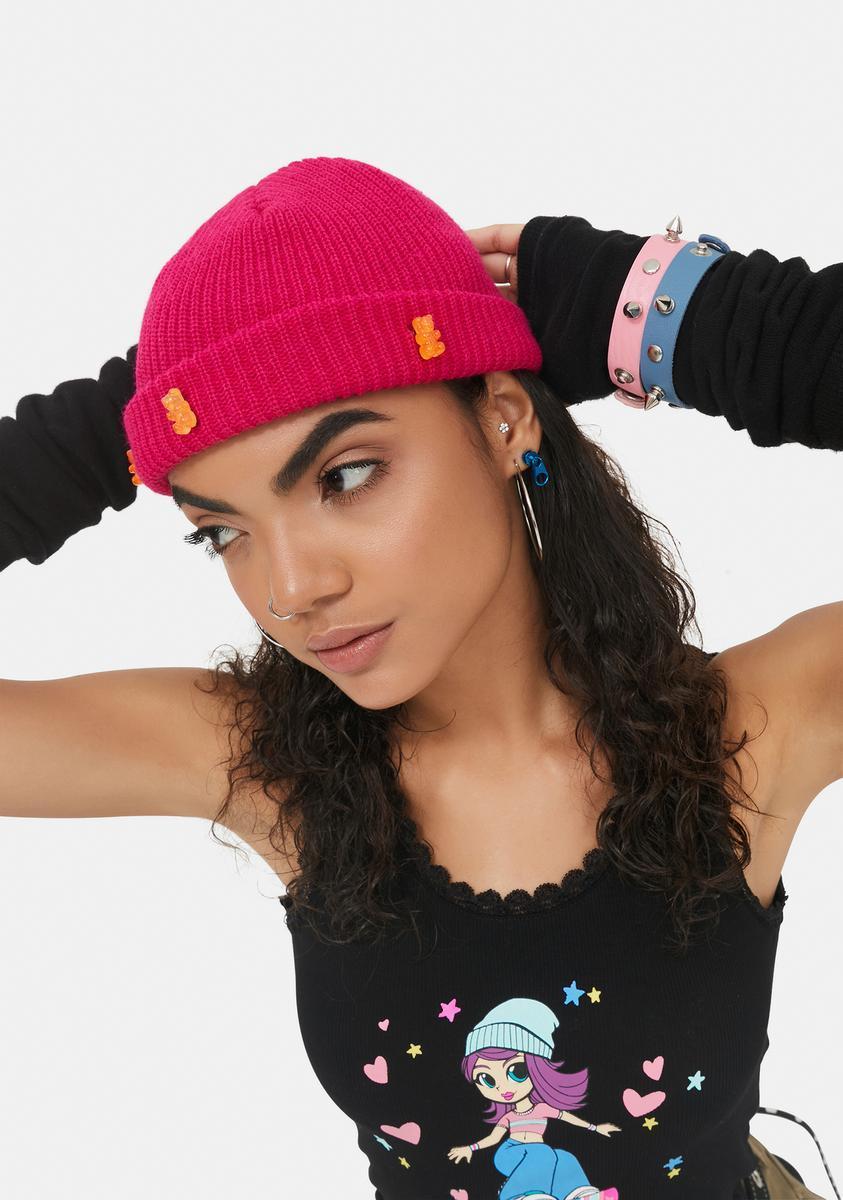 Ribbed Beanie With Gummy Bear Charms - Pink product image