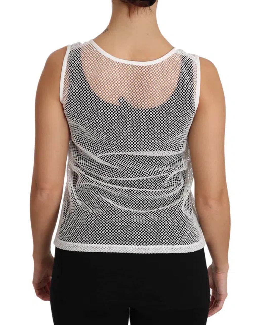 DOLCE & GABBANA White Net  Transparent Sleeveless Tank Top Product Image