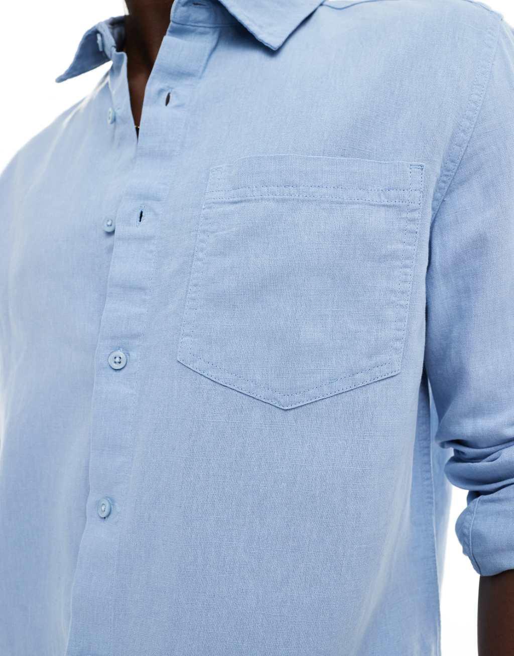 River Island linen blend shirt in blue Product Image